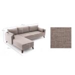 Γωνιακός καναπές Bella Left κρεμ χρώμα 275x81x85cm ed546 - Image 2