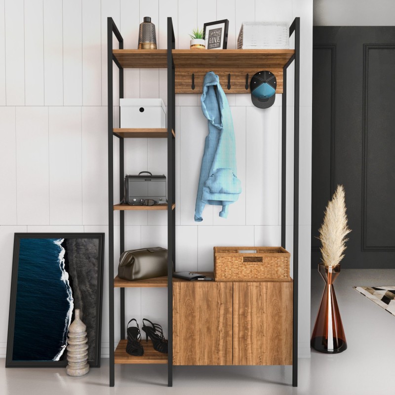 5474_0-800x800 Έπιπλο εισόδου Doga καρυδί μαύρο μελαμίνη 90x35x175εκ ed5474 - Image 1