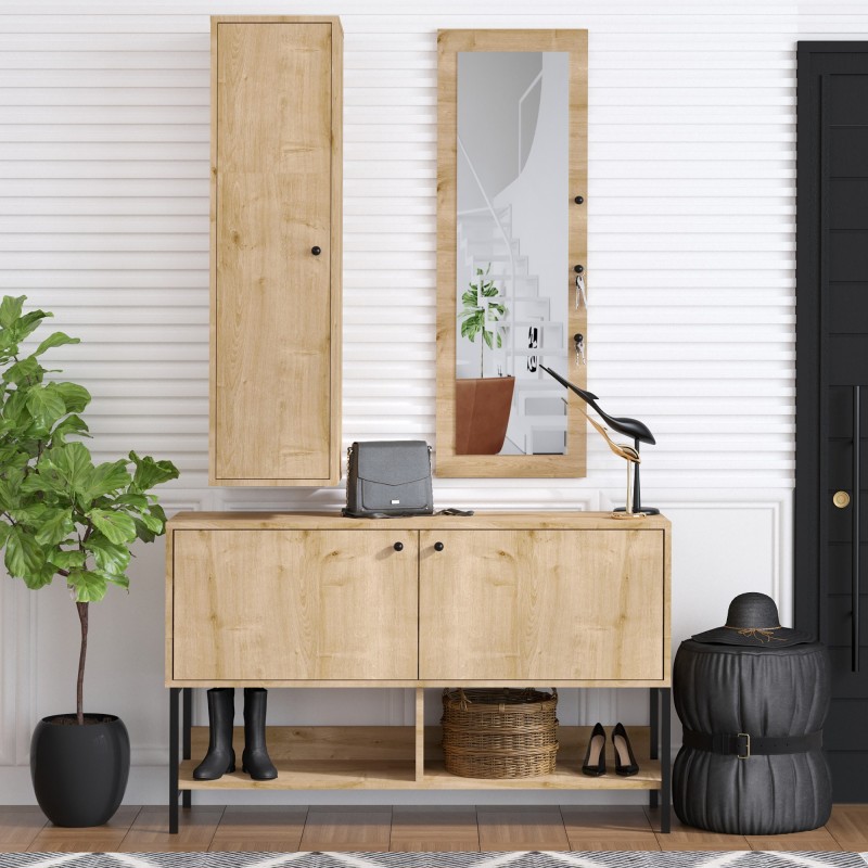 5518_0-800x800 Έπιπλο εισόδου Chumo Sapphire Oak μελαμίνη μεταλλικά πόδια και καθρέπτη 120x35x90εκ ed5518 - Image 1