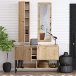 Έπιπλο εισόδου Chumo  Sapphire Oak μελαμίνη μεταλλικά πόδια και καθρέπτη 120x35x90εκ ed5518 - Image 5