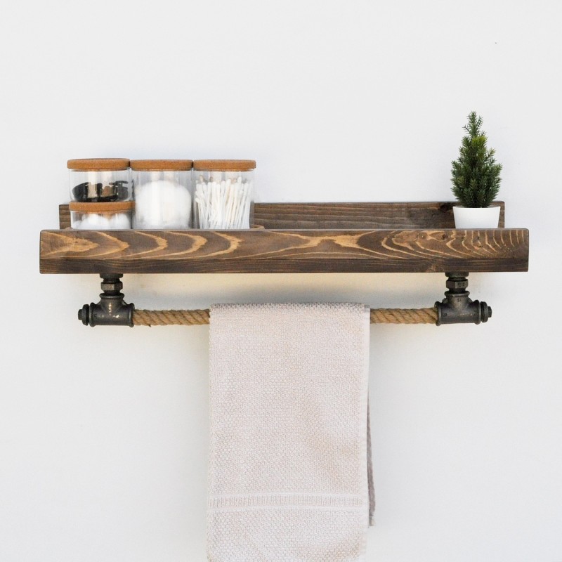 5627_0-800x800 Ράφι μπάνιου Tubo μέταλλο ξύλο 60x17x15cm ed5627 - Image 1