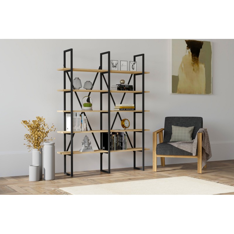 5671_0-800x800 Βιβλιοθήκη Beliada Sapphire μαύρο μελαμίνη μεταλλικό πλαίσιο 126x26x160εκ ed5671 - Image 1