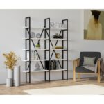 Βιβλιοθήκη Kinali άσπρο μαύρο μελαμίνη μεταλλικό πλαίσιο 126x26x160εκ ed5672