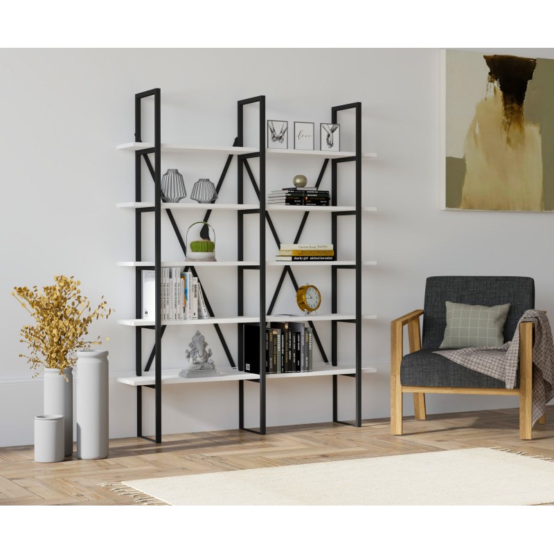 5672_0-800x800 Βιβλιοθήκη Kinali άσπρο μαύρο μελαμίνη μεταλλικό πλαίσιο 126x26x160εκ ed5672 - Image 1