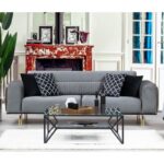 Τριθέσιος καναπές κρεβάτι Carrara γκρι χρώμα ύφασμα ξύλο 234x97x78cm ed570