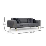 Τριθέσιος καναπές κρεβάτι Carrara γκρι χρώμα ύφασμα ξύλο 234x97x78cm ed570 - Image 2