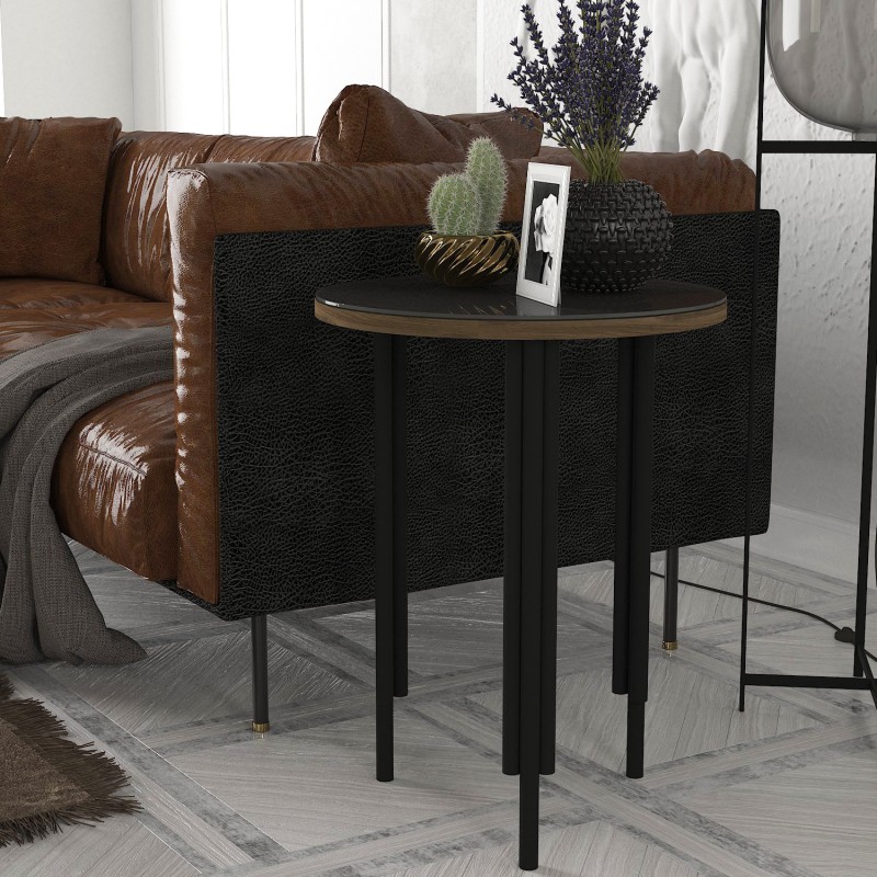 5748_0-800x800 Βοηθητικό τραπέζι Mine 44x58cm μέταλλο ανθρακί μελαμίνη καρυδί ed5748 - Image 1