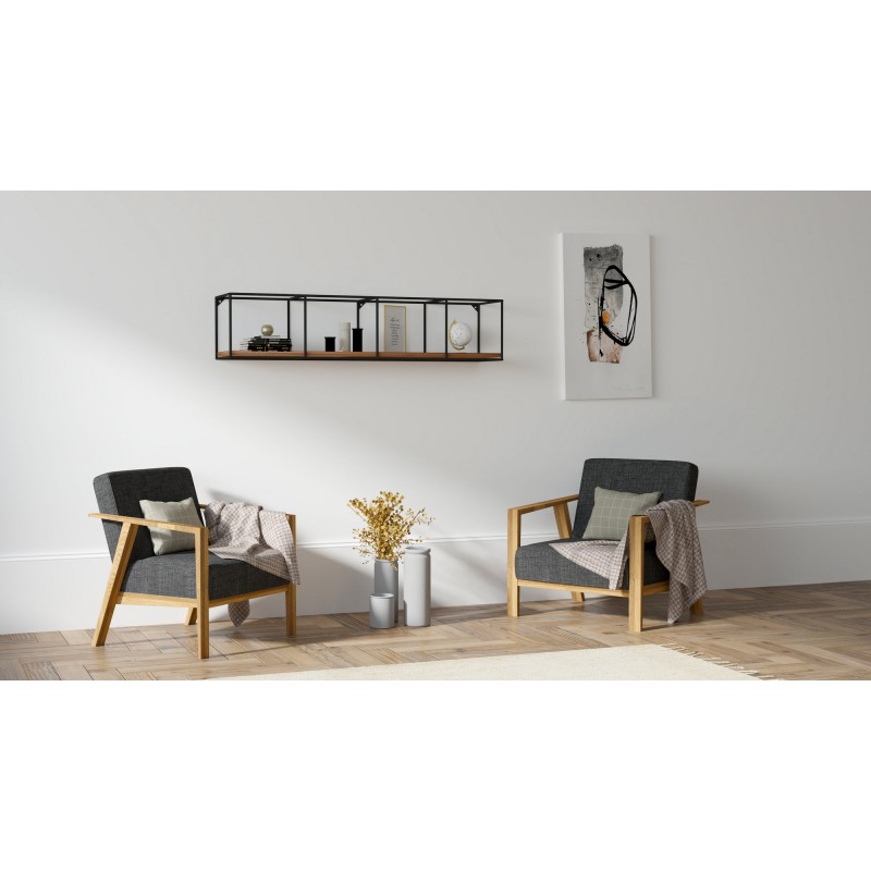 588_0-800x800 Ραφιέρα Miray καρυδί μαύρο πεύκο μεταλλικός σκελετός 120x30x30εκ ed588 - Image 1