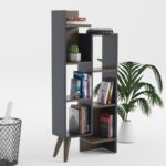 Βιβλιοθήκη Lago ανθρακί καρυδί χρώμα 55 4x22x129 2cm ed5895