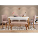 Τραπεζαρία 6 τεμαχίων Costa pine άσπρο χρώμα μελαμίνη με ξ΄υλινα πόδια 120x75cm ed5943