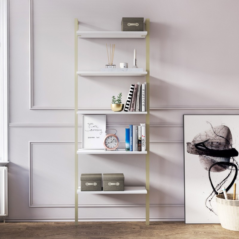 6111_0-800x800 Βιβλιοθήκη Magliana άσπρο χρυσό μελαμίνη μεταλλικός σκελετός 66 5x29 5x180εκ ed6111 - Image 1