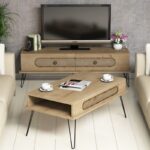 Σετ επίπλων σαλονιού Ekol oak μελαμίνη 145x37x45cm ed6126 - Image 5