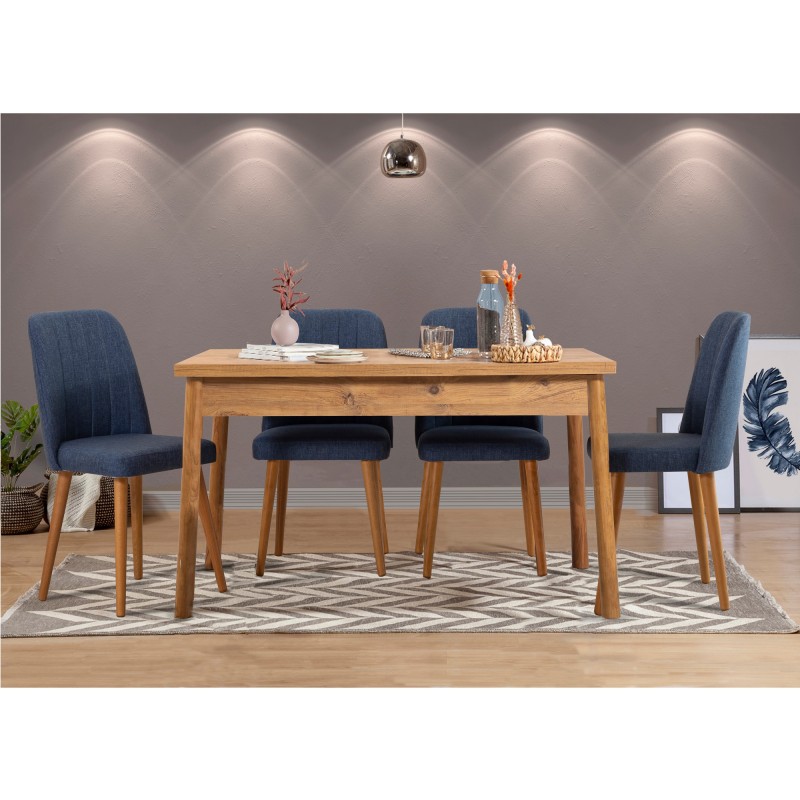 6165_0-800x800 Τραπεζαρία 5 τεμαχίων Costa pine navy blue χρώμα μελαμίνη με ξ΄υλινα πόδια 120x75cm ed6165 - Image 1
