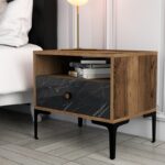 Κομοδίνο Lisbona καρυδί μαύρο χρώμα 56x40x50 8cm ed6230