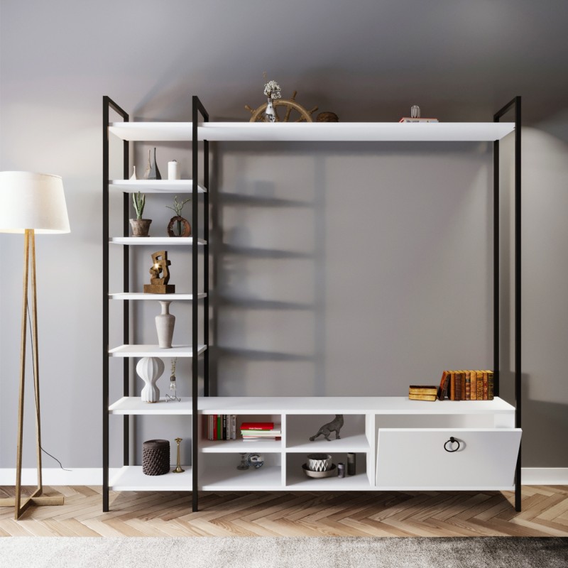 6303_0-800x800 Έπιπλο TV Biblo λευκό χρώμα μελαμίνη μέταλλο 180x40x180cm ed6303 - Image 1