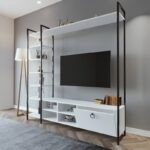 Έπιπλο TV Biblo λευκό χρώμα μελαμίνη μέταλλο 180x40x180cm ed6303 - Image 3