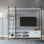 Έπιπλο TV Biblo λευκό χρώμα μελαμίνη μέταλλο 180x40x180cm ed6303 - Image 2