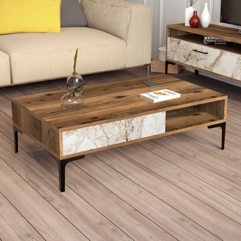 6366_0-800x800 Τραπέζι σαλονιού Istanbul καρυδί άσπρο μάρμαρο μελαμίνη μεταλλικά πόδια 105x60x32 6εκ ed6366 - Image 1