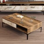 Τραπέζι σαλονιού Istanbul καρυδί άσπρο μάρμαρο μελαμίνη μεταλλικά πόδια 105x60x32 6εκ ed6366 - Image 2