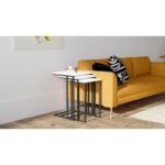 Τραπεζάκια σαλονιού set Roma χρώμα άσπρο μαύρο μελαμίνη μέταλλο 40x61 8cm ed6376