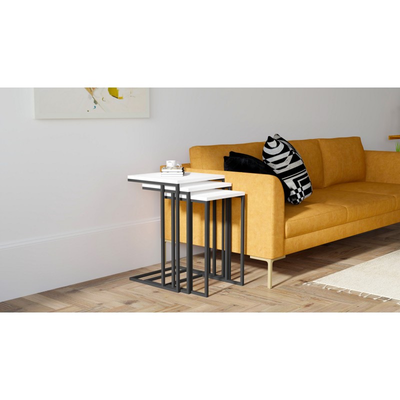 6376_0-800x800 Τραπεζάκια σαλονιού set Roma χρώμα άσπρο μαύρο μελαμίνη μέταλλο 40x61 8cm ed6376 - Image 1