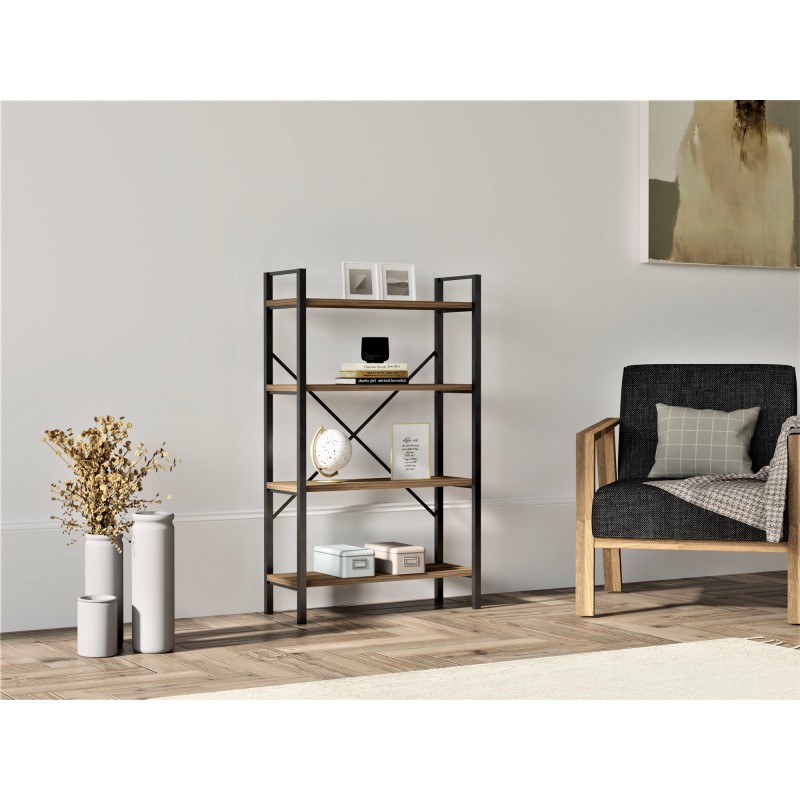 6391_0-800x800 Βιβλιοθήκη Mina καρυδί μελαμίνη μεταλλικό πλαίσιο 60x24x100εκ ed6391 - Image 1