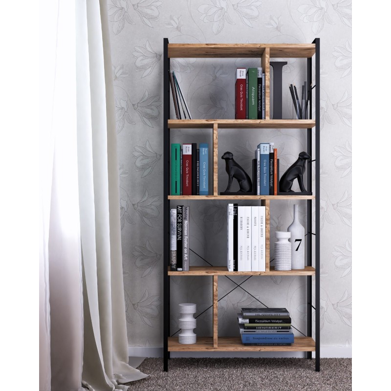 6442_0-800x800 Βιβλιοθήκη Seul καφέ μαύρο μελαμίνη μεταλλικό πλαίσιο 78x26x150εκ ed6442 - Image 1