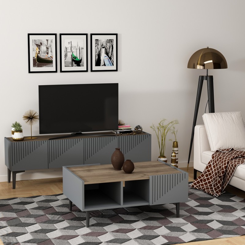 6473_0-800x800 Τραπέζι σαλονιού Draw ανθρακί καρυδί μελαμίνη 94x62x40εκ ed6473 - Image 1