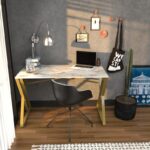 Γραφείο Castel λευκό χρυσό χρώμα 120x60x75cm μελαμίνη ed6559