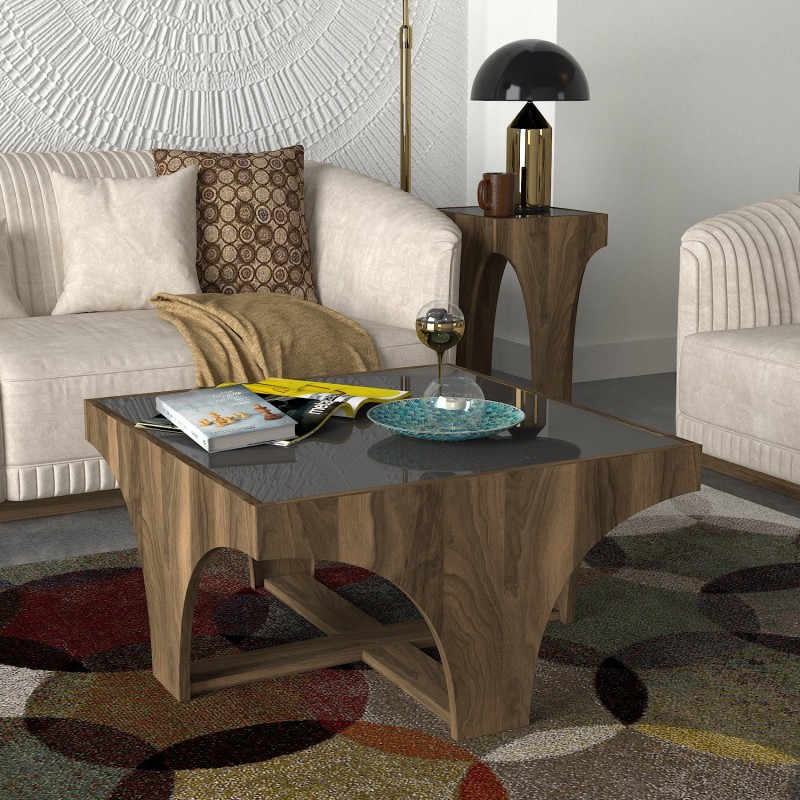 6733_0-800x800 Τραπέζι σαλονιού Litus καρυδί ανθρακί μελαμίνη 71x74 6x38εκ ed6733 - Image 1