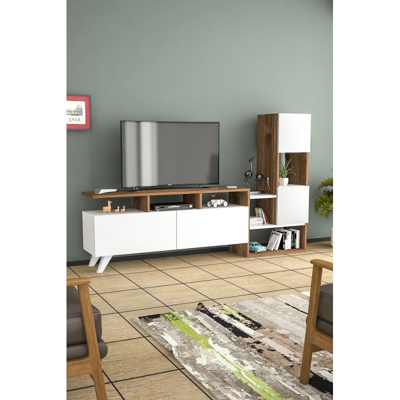 6759_0-800x800 Έπιπλο τηλεόρασης Harmony άσπρο καρυδί χρώμα 122x31 6x53 3cm ed6759 - Image 1