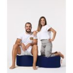 Πουφ Round μπλε ύφασμα 55x30cm ed6765 - Image 3