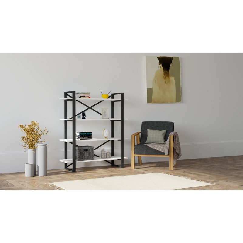 6776_0-800x800 Βιβλιοθήκη Makro άσπρο μαύρο μελαμίνη 106x33x120εκ ed6776 - Image 1