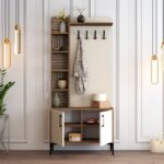 Έπιπλο εισόδου Viyana καρυδί κρεμ μελαμίνη μεταλλικά πόδια 90x35x200εκ ed684 - Image 5