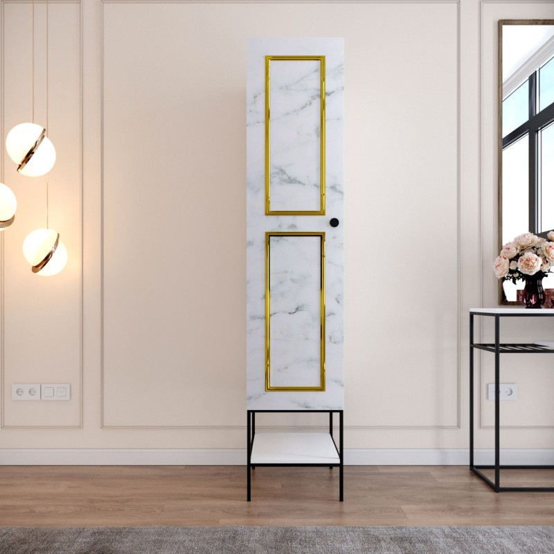 6883_0-800x800 Ντουλάπα Martin άσπρη μαύρο χρυσό χρώμα μελαμίνη 42x50x200cm ed6883 - Image 1