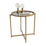 Τραπέζι σαλονιού Cento 50x50cm μέταλλο χρυσό γυαλί ed6932 - Image 4