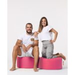 Πουφ Round ροζ ύφασμα 55x30cm ed6962 - Image 3