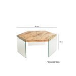 Τραπέζι σαλονιού Hexagon δρυς μασιφ ξύλο γυάλινα πόδια 80x70x35εκ ed7164 - Image 2