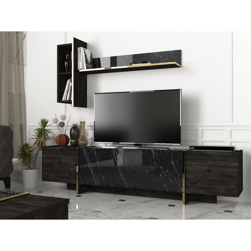 71_0-800x800 Έπιπλο tv Verona 180x32 3x45cm μαύρο χρυσό χρώμα μελαμίνη ed71 - Image 1