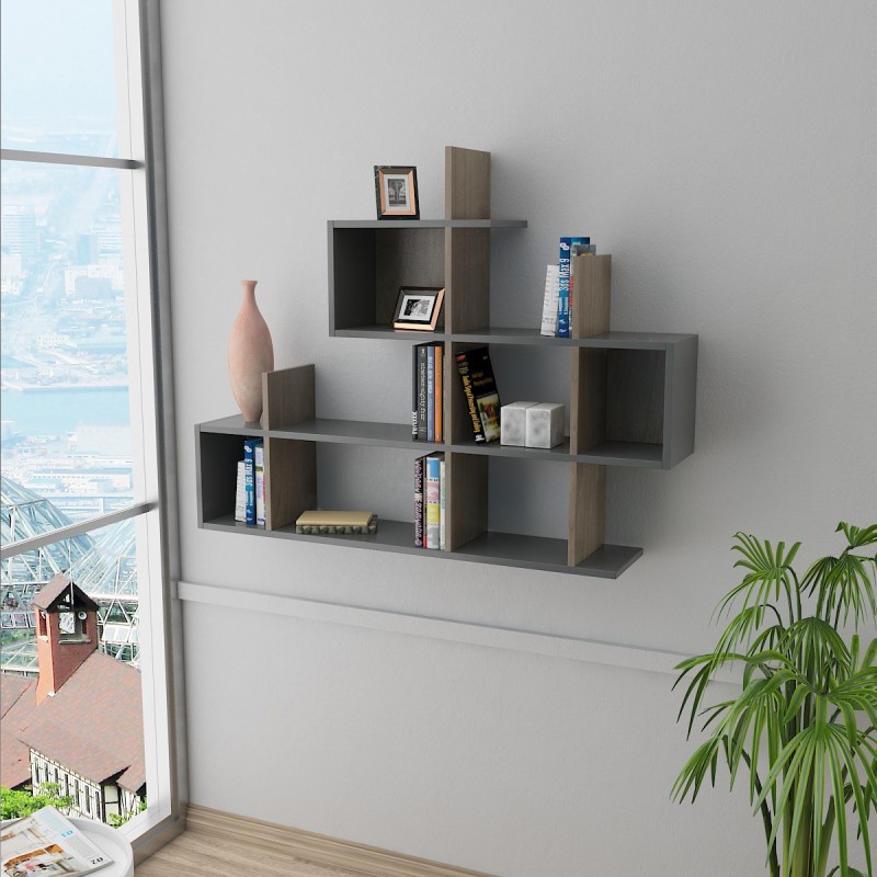 7263_0-800x800 Ράφι τοίχου Lago ανθρακί καρυδί χρώμα 129x22x99cm ed7263 - Image 1