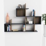 Ράφι τοίχου Lago ανθρακί καρυδί χρώμα 129x22x99cm ed7263 - Image 4