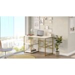 Γραφείο Veggio μελαμίνη 120x60x75cm λευκό χρυσό ed7283 - Image 4