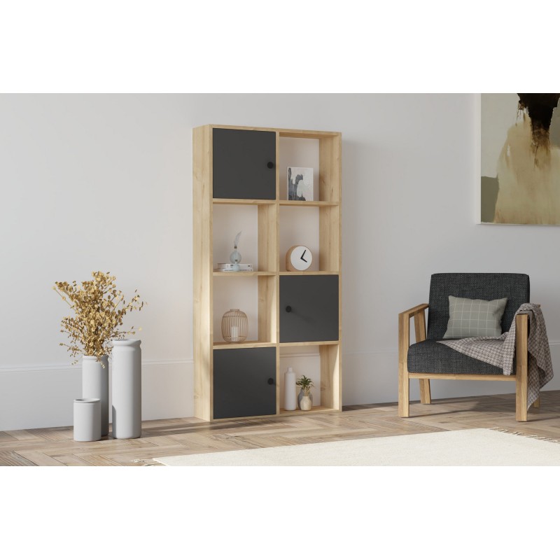 7329_0-800x800 Βιβλιοθήκη Ena Sapphire ανθρακί μελαμίνη 77 8x22x151 4εκ ed7329 - Image 1