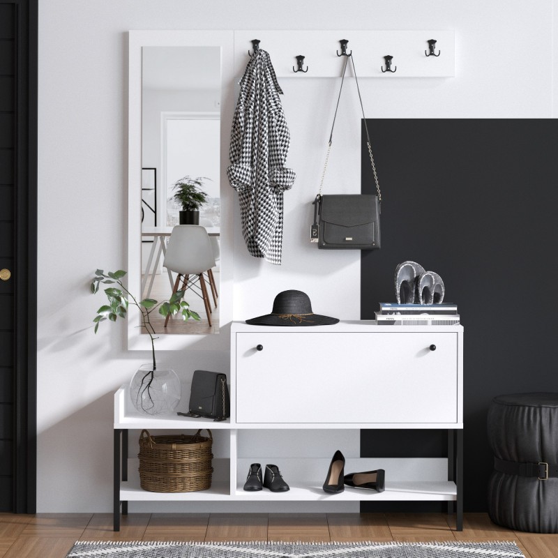 7374_0-800x800 Έπιπλο εισόδου Lopp άσπρο μελαμίνης με μεταλλικά μαύρα πόδια 120x35x70εκ ed7374 - Image 1