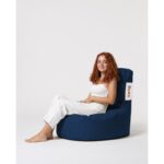 Πουφ Lina αδιάβροχο σκούρο μπλε ύφασμα 70x35cm ed7397 - Image 3