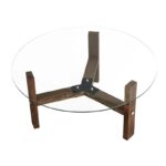 Τραπέζι σαλονιού Drone καρυδί μασιφ ξύλο επιφάνεια γυαλί 75x75x35εκ ed7486 - Image 3