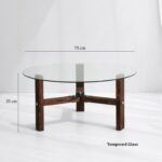 Τραπέζι σαλονιού Drone καρυδί μασιφ ξύλο επιφάνεια γυαλί 75x75x35εκ ed7486 - Image 2