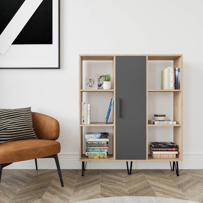 7550_0-800x800 Βιβλιοθήκη Peoria δρυς ανθρακί μελαμίνη 120x25x141 6εκ ed7550 - Image 1