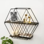 Ραφιέρα Anemone σκούρο καρυδί μαύρο ξύλο μεταλλικό πλαίσιο 60x15x52εκ ed7673