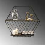 Ραφιέρα Anemone σκούρο καρυδί μαύρο ξύλο μεταλλικό πλαίσιο 60x15x52εκ ed7673 - Image 4